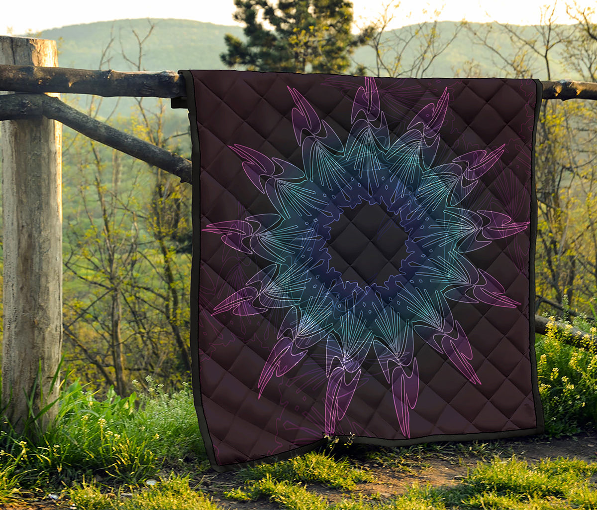 Purple And Teal Dark Mandala Print Quilt
