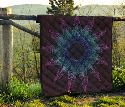 Purple And Teal Dark Mandala Print Quilt