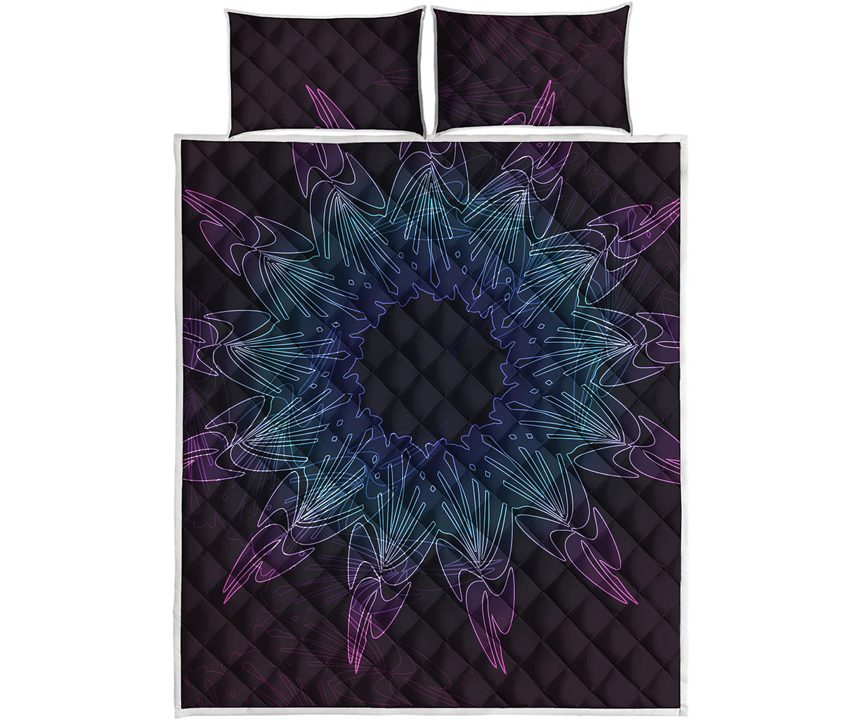 Purple And Teal Dark Mandala Print Quilt Bed Set