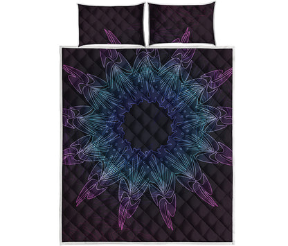 Purple And Teal Dark Mandala Print Quilt Bed Set