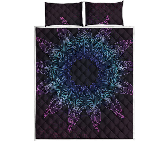 Purple And Teal Dark Mandala Print Quilt Bed Set