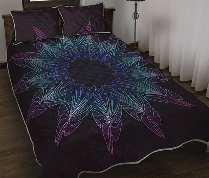 Purple And Teal Dark Mandala Print Quilt Bed Set