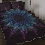 Purple And Teal Dark Mandala Print Quilt Bed Set