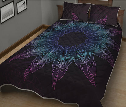 Purple And Teal Dark Mandala Print Quilt Bed Set