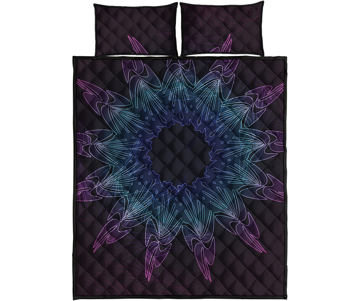 Purple And Teal Dark Mandala Print Quilt Bed Set