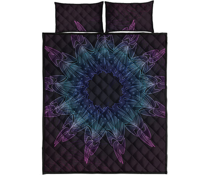 Purple And Teal Dark Mandala Print Quilt Bed Set