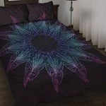 Purple And Teal Dark Mandala Print Quilt Bed Set