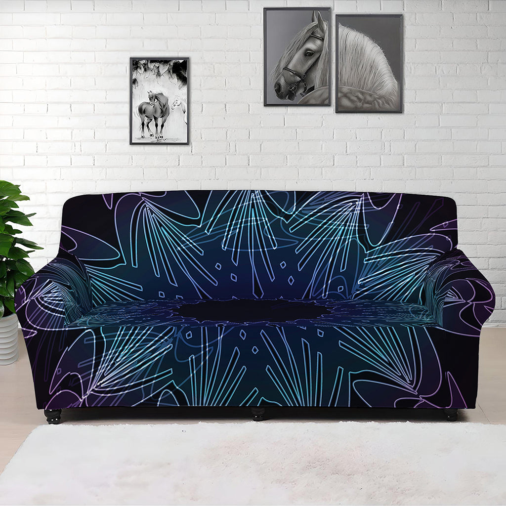 Purple And Teal Dark Mandala Print Sofa Cover