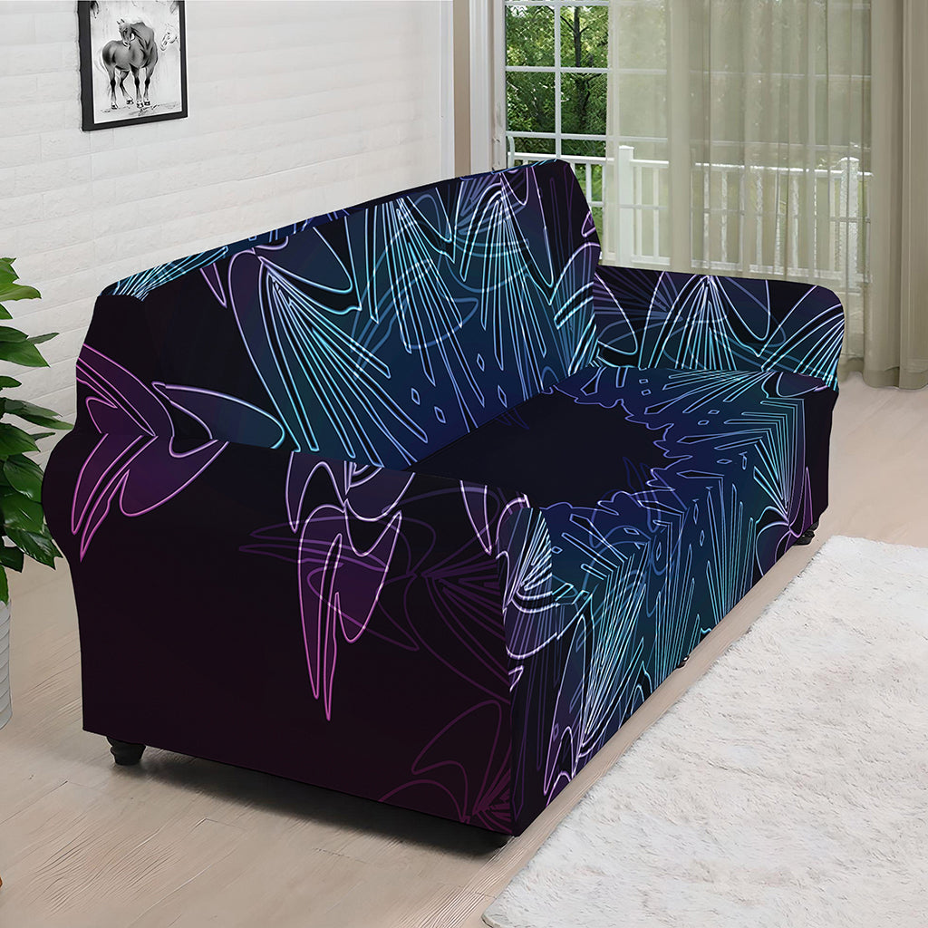 Purple And Teal Dark Mandala Print Sofa Cover