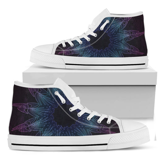 Purple And Teal Dark Mandala Print White High Top Shoes
