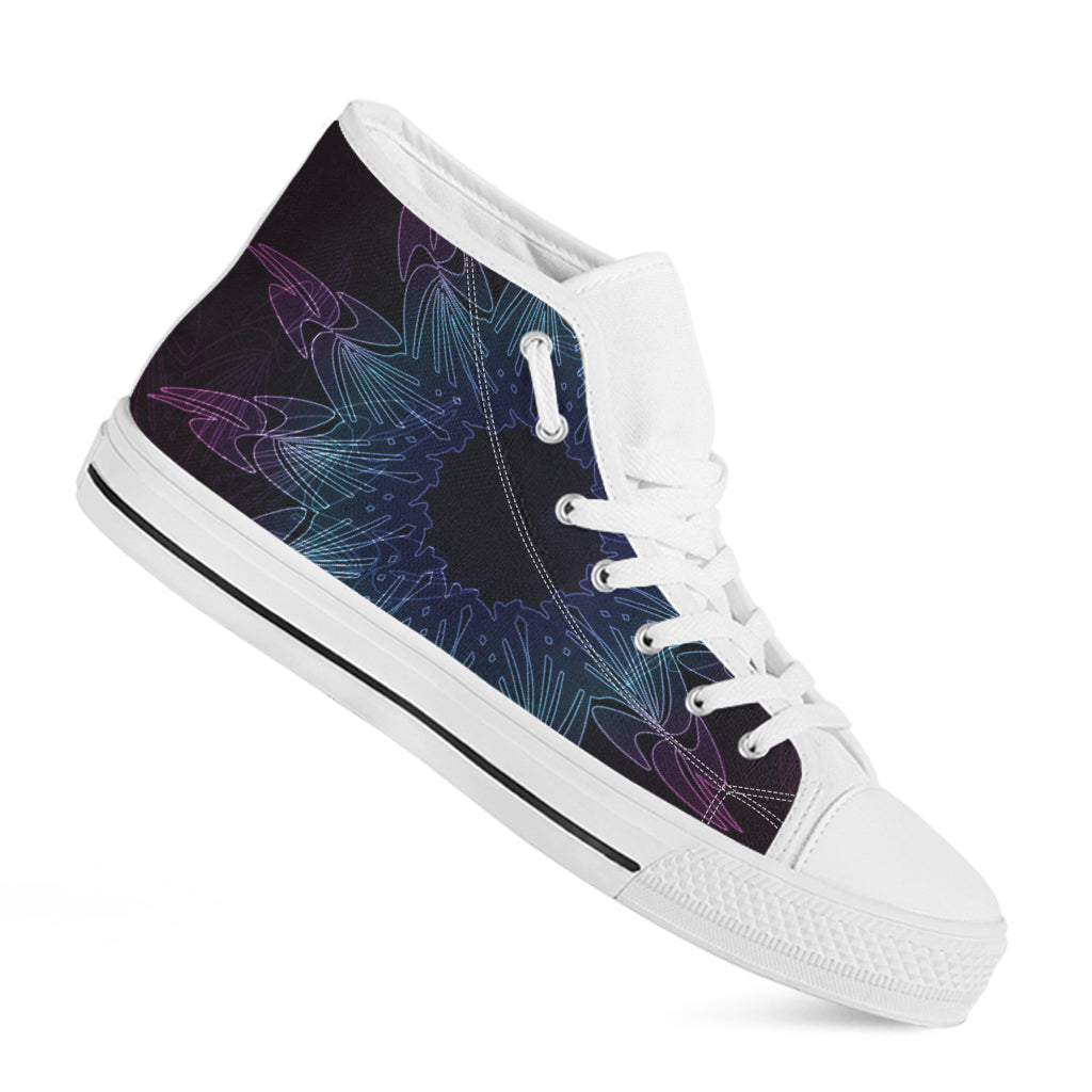 Purple And Teal Dark Mandala Print White High Top Shoes