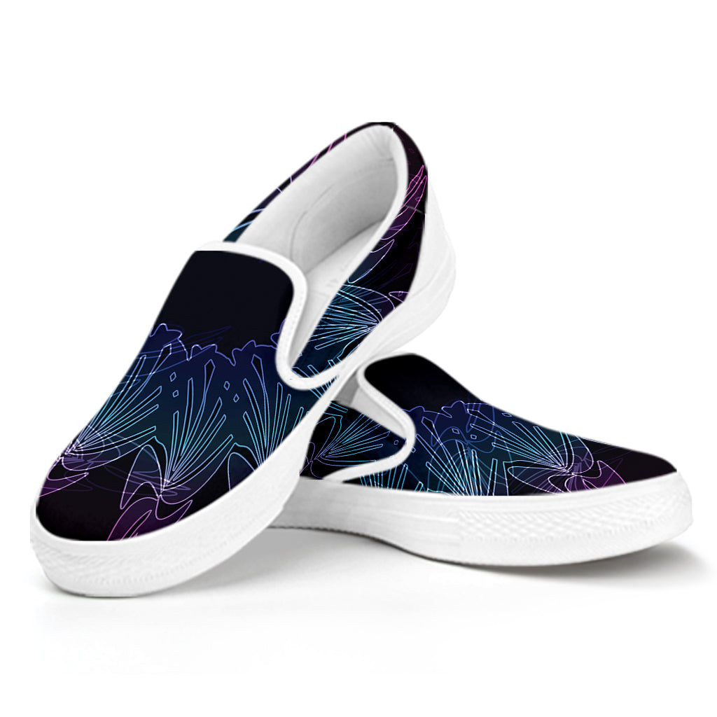 Purple And Teal Dark Mandala Print White Slip On Shoes