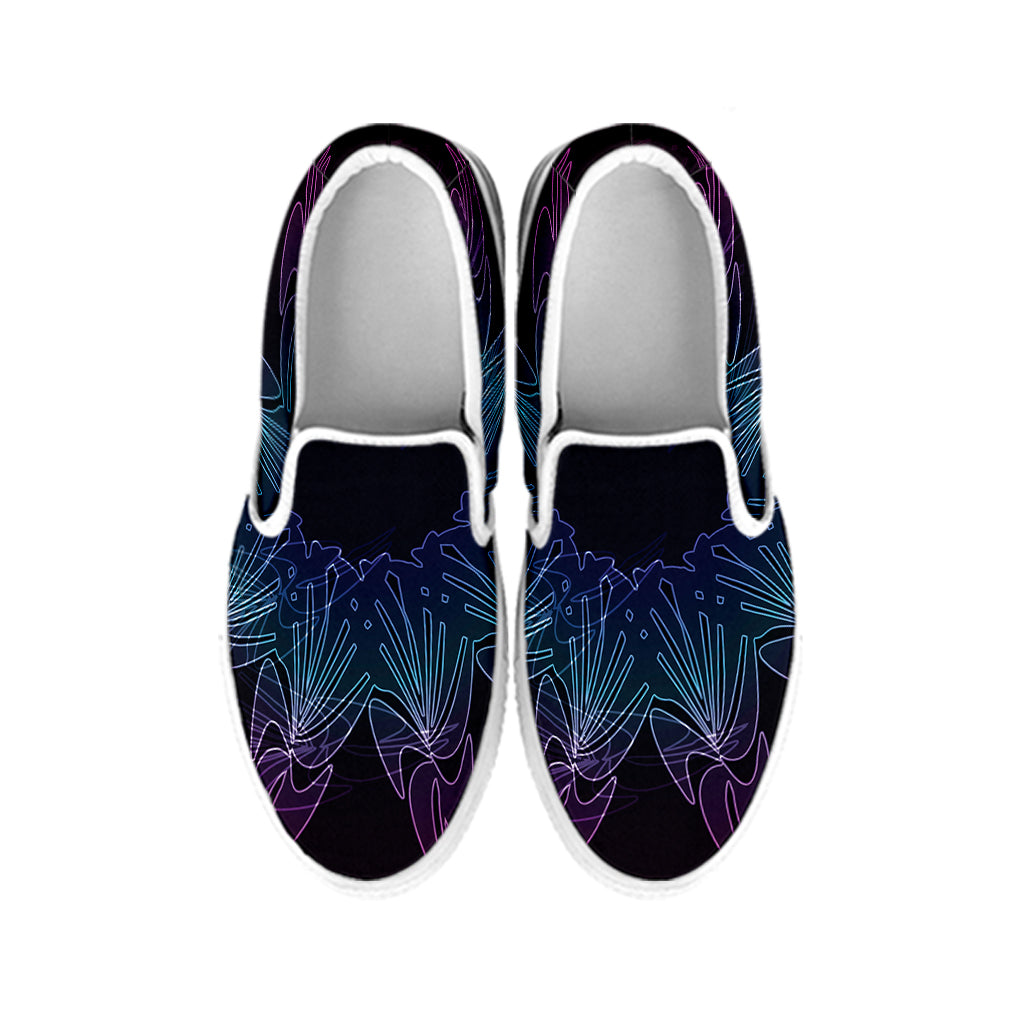 Purple And Teal Dark Mandala Print White Slip On Shoes