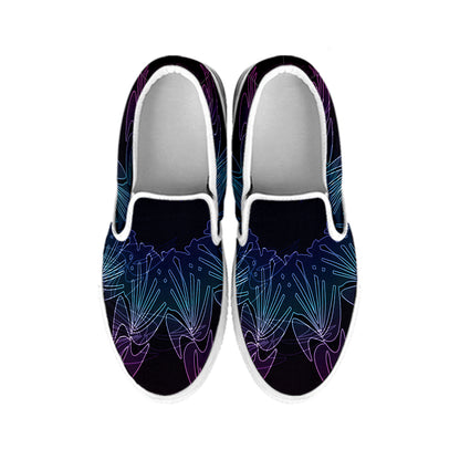 Purple And Teal Dark Mandala Print White Slip On Shoes