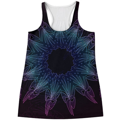 Purple And Teal Dark Mandala Print Women's Racerback Tank Top