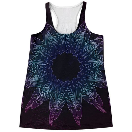 Purple And Teal Dark Mandala Print Women's Racerback Tank Top