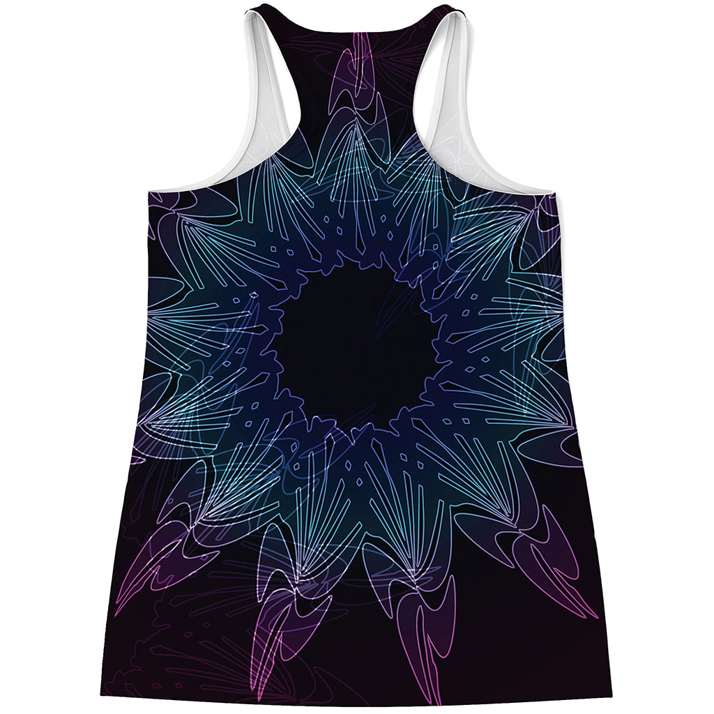 Purple And Teal Dark Mandala Print Women's Racerback Tank Top