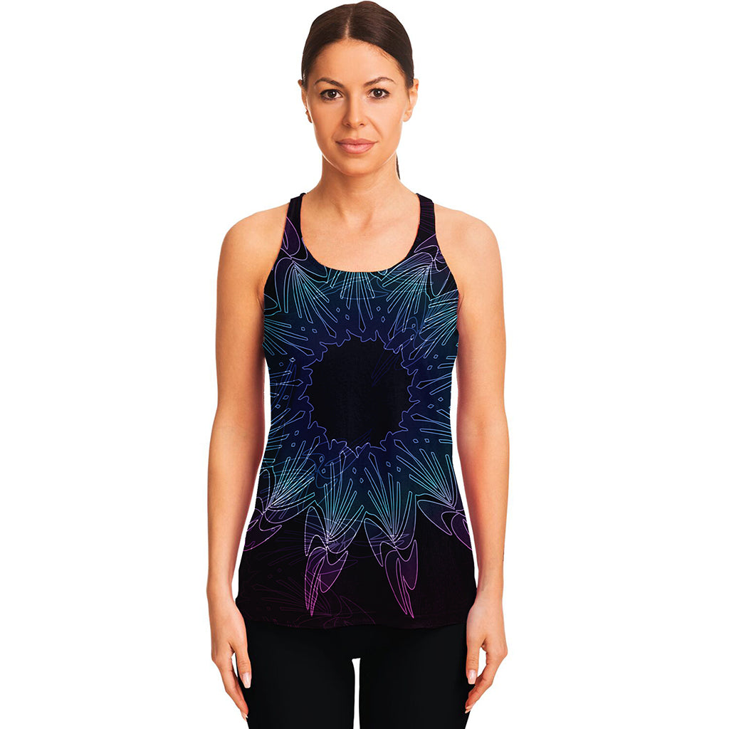 Purple And Teal Dark Mandala Print Women's Racerback Tank Top