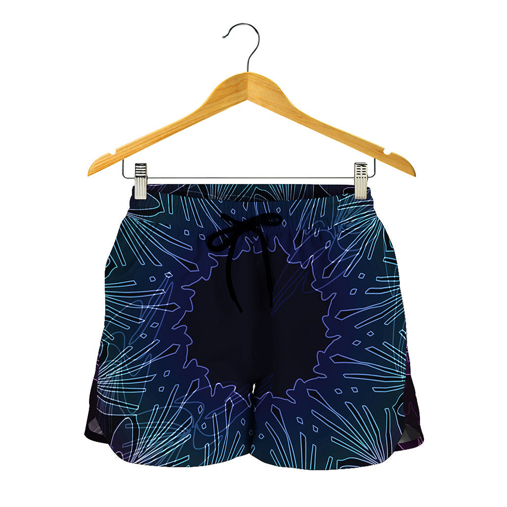 Purple And Teal Dark Mandala Print Women's Shorts