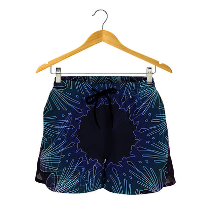 Purple And Teal Dark Mandala Print Women's Shorts