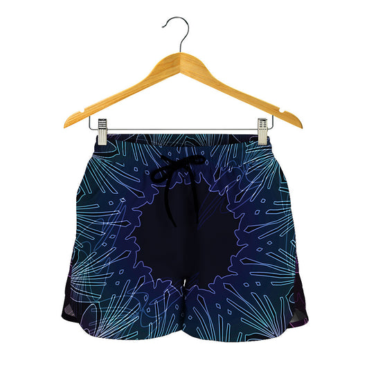 Purple And Teal Dark Mandala Print Women's Shorts