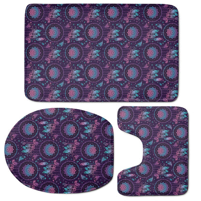 Purple And Teal Dream Catcher Print 3 Piece Bath Mat Set