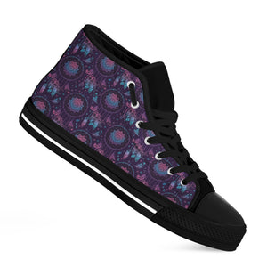 Purple And Teal Dream Catcher Print Black High Top Shoes