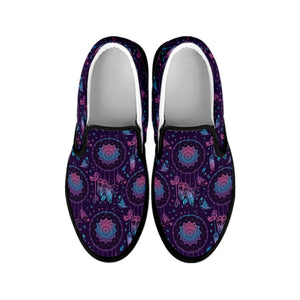 Purple And Teal Dream Catcher Print Black Slip On Shoes