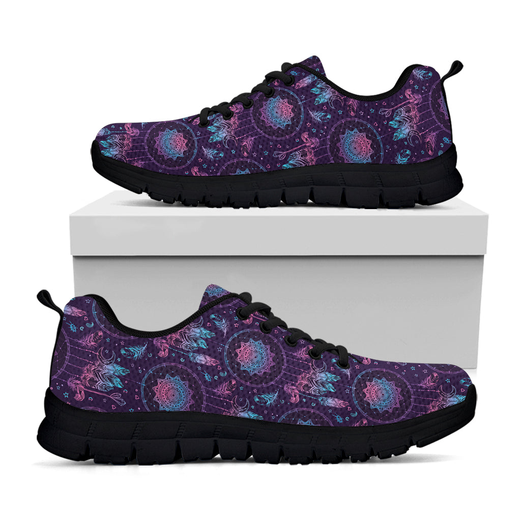 Purple And Teal Dream Catcher Print Black Sneakers