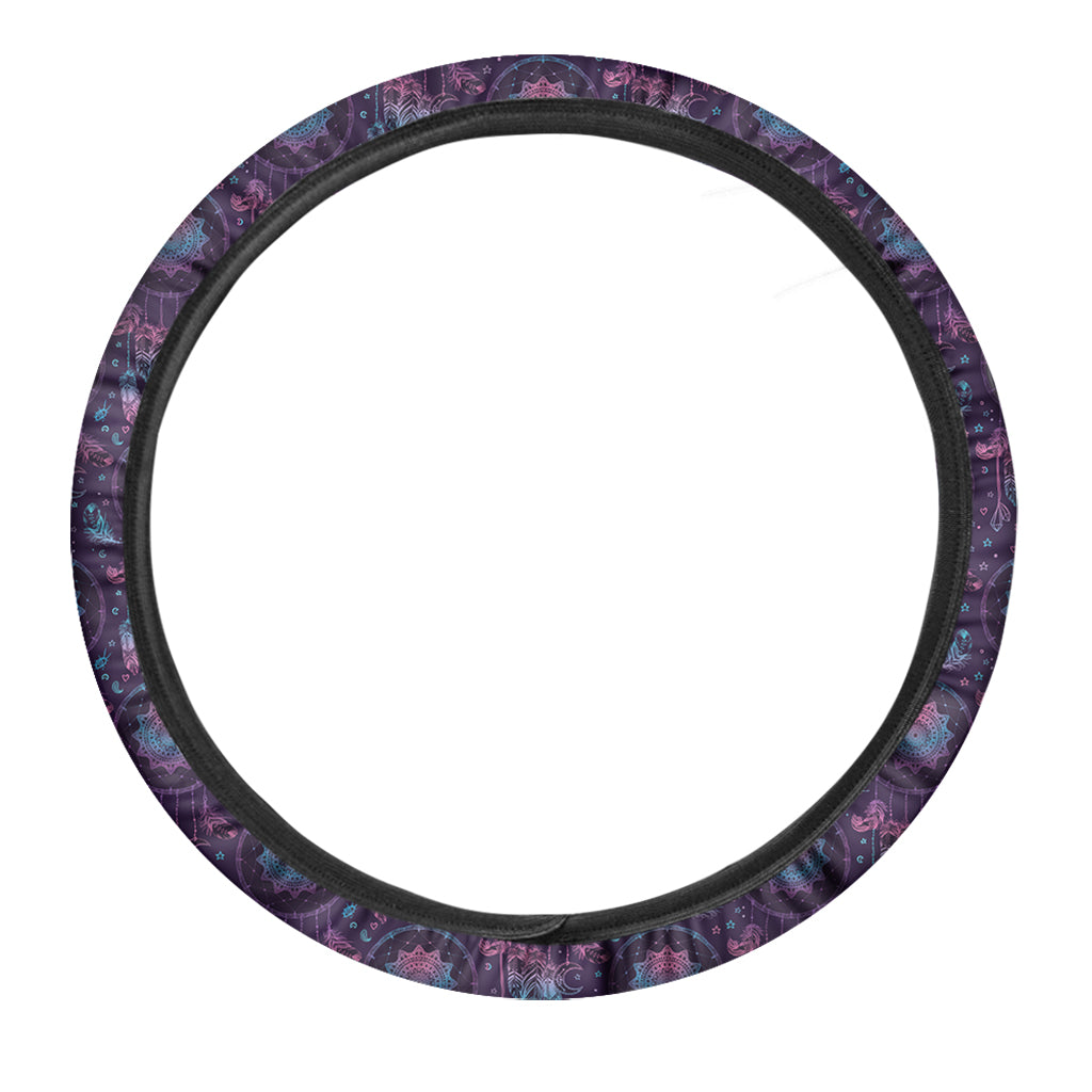 Purple And Teal Dream Catcher Print Car Steering Wheel Cover