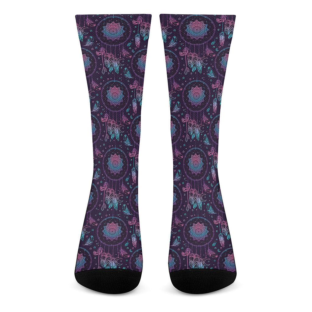 Purple And Teal Dream Catcher Print Crew Socks