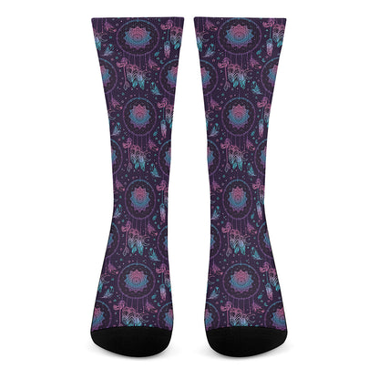 Purple And Teal Dream Catcher Print Crew Socks