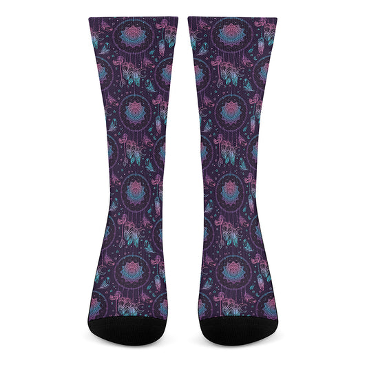 Purple And Teal Dream Catcher Print Crew Socks