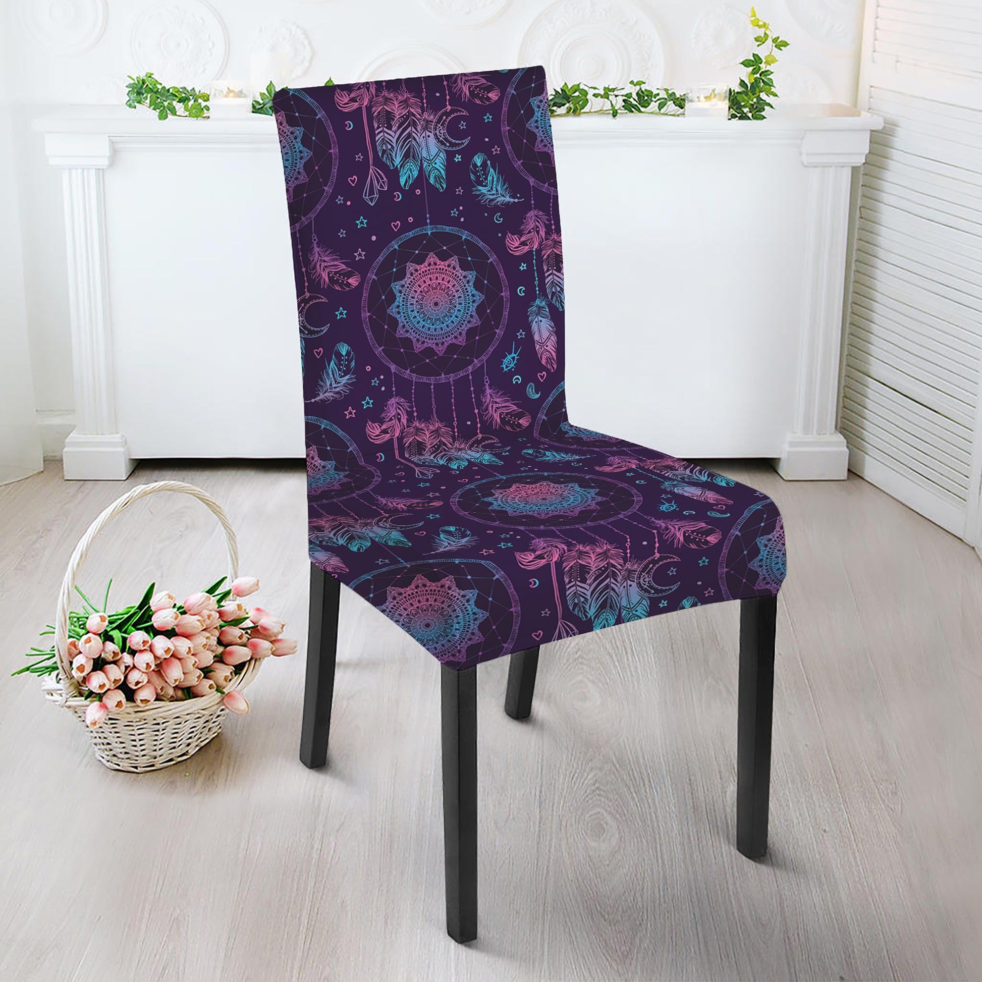 Purple And Teal Dream Catcher Print Dining Chair Slipcover