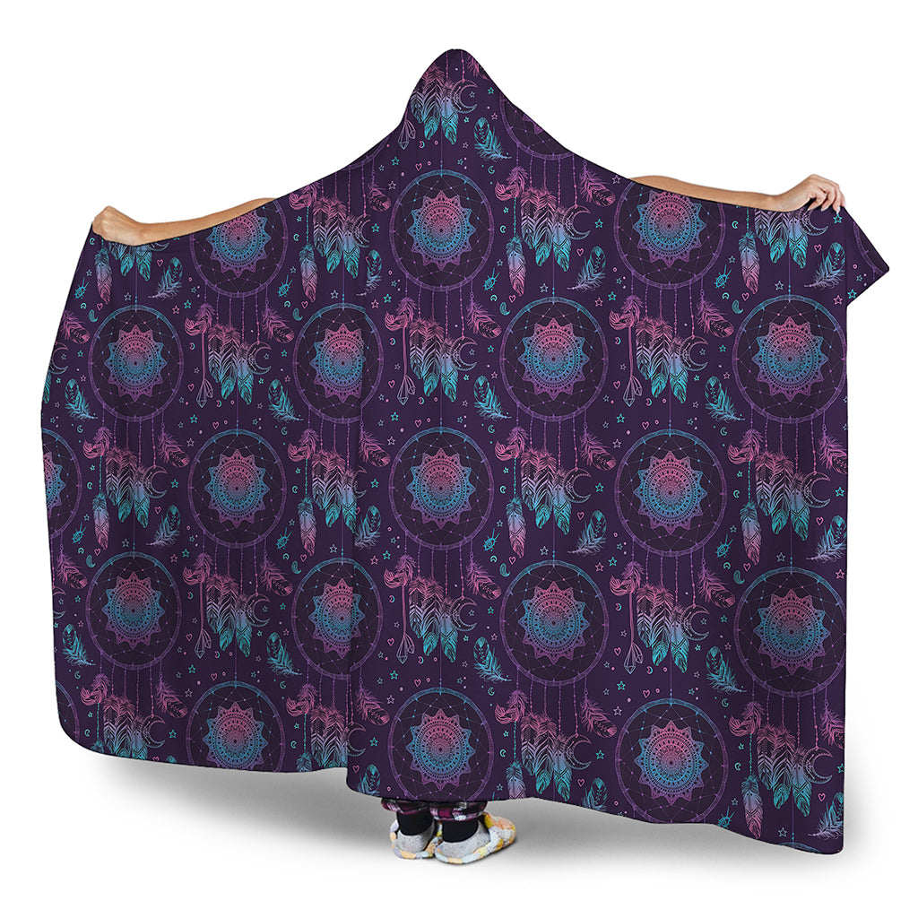 Purple And Teal Dream Catcher Print Hooded Blanket