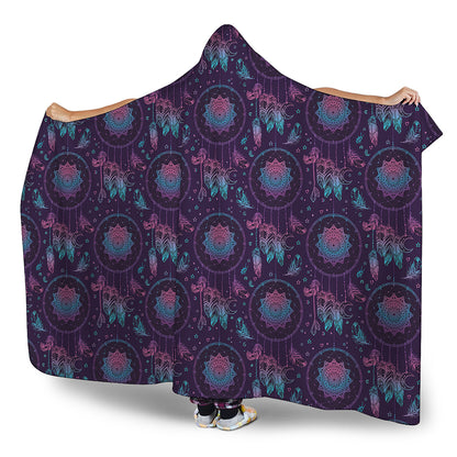 Purple And Teal Dream Catcher Print Hooded Blanket