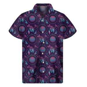 Purple And Teal Dream Catcher Print Men's Short Sleeve Shirt