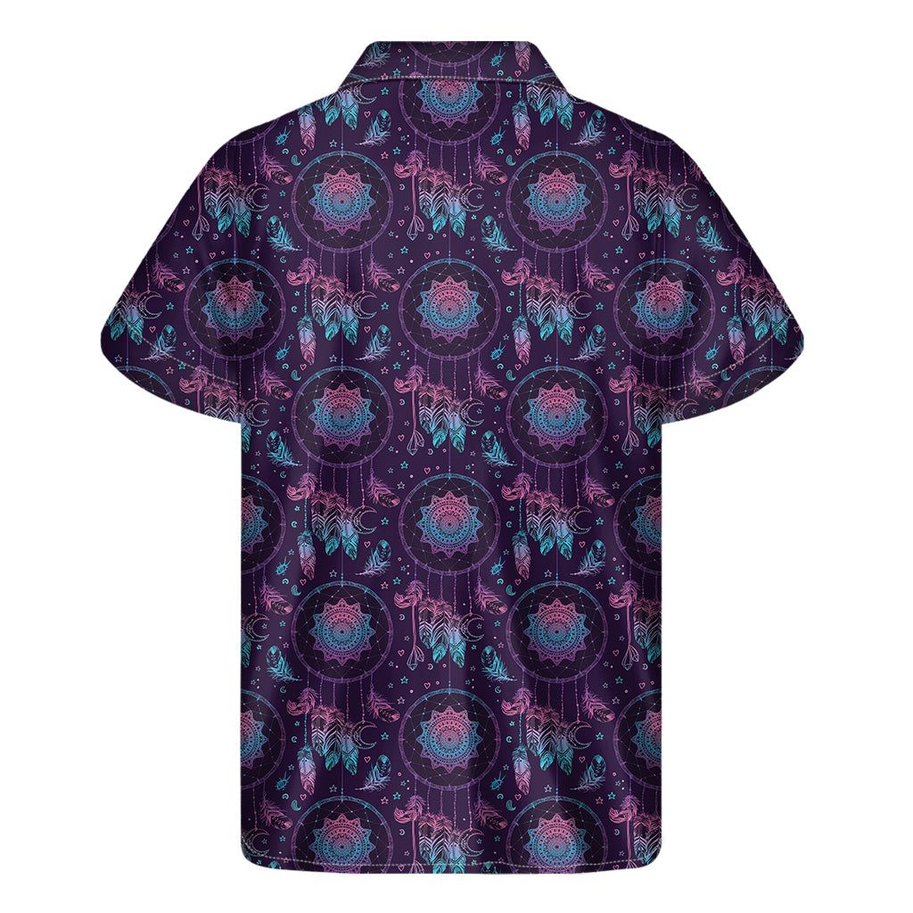 Purple And Teal Dream Catcher Print Men's Short Sleeve Shirt