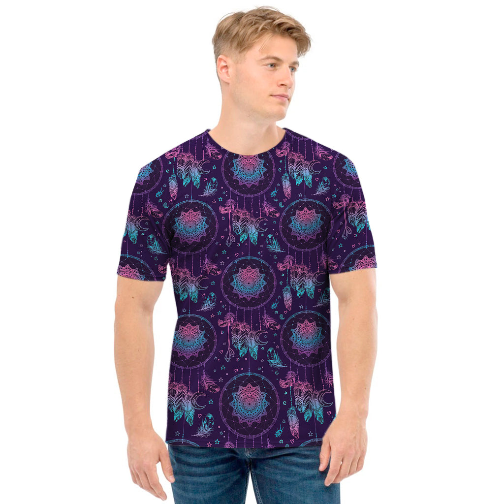 Purple And Teal Dream Catcher Print Men's T-Shirt