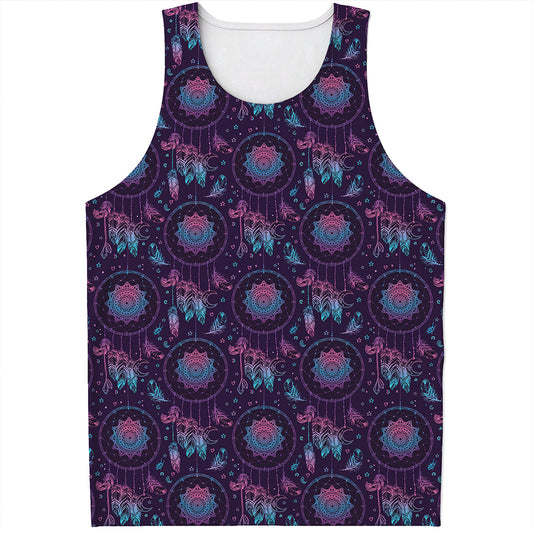 Purple And Teal Dream Catcher Print Men's Tank Top