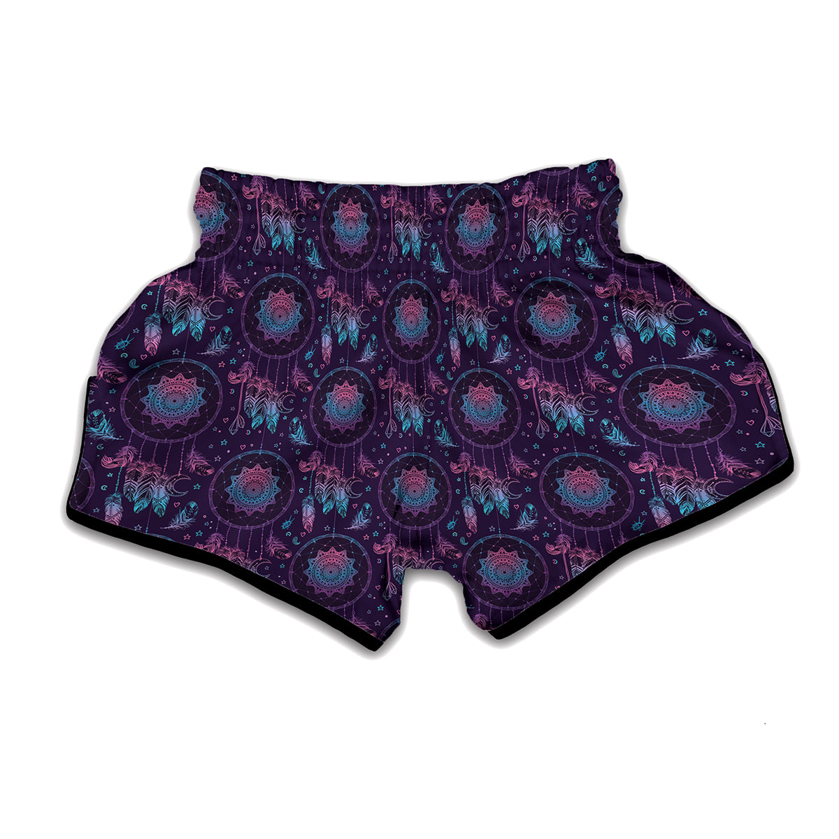 Purple And Teal Dream Catcher Print Muay Thai Boxing Shorts