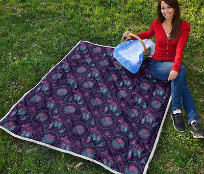 Purple And Teal Dream Catcher Print Quilt
