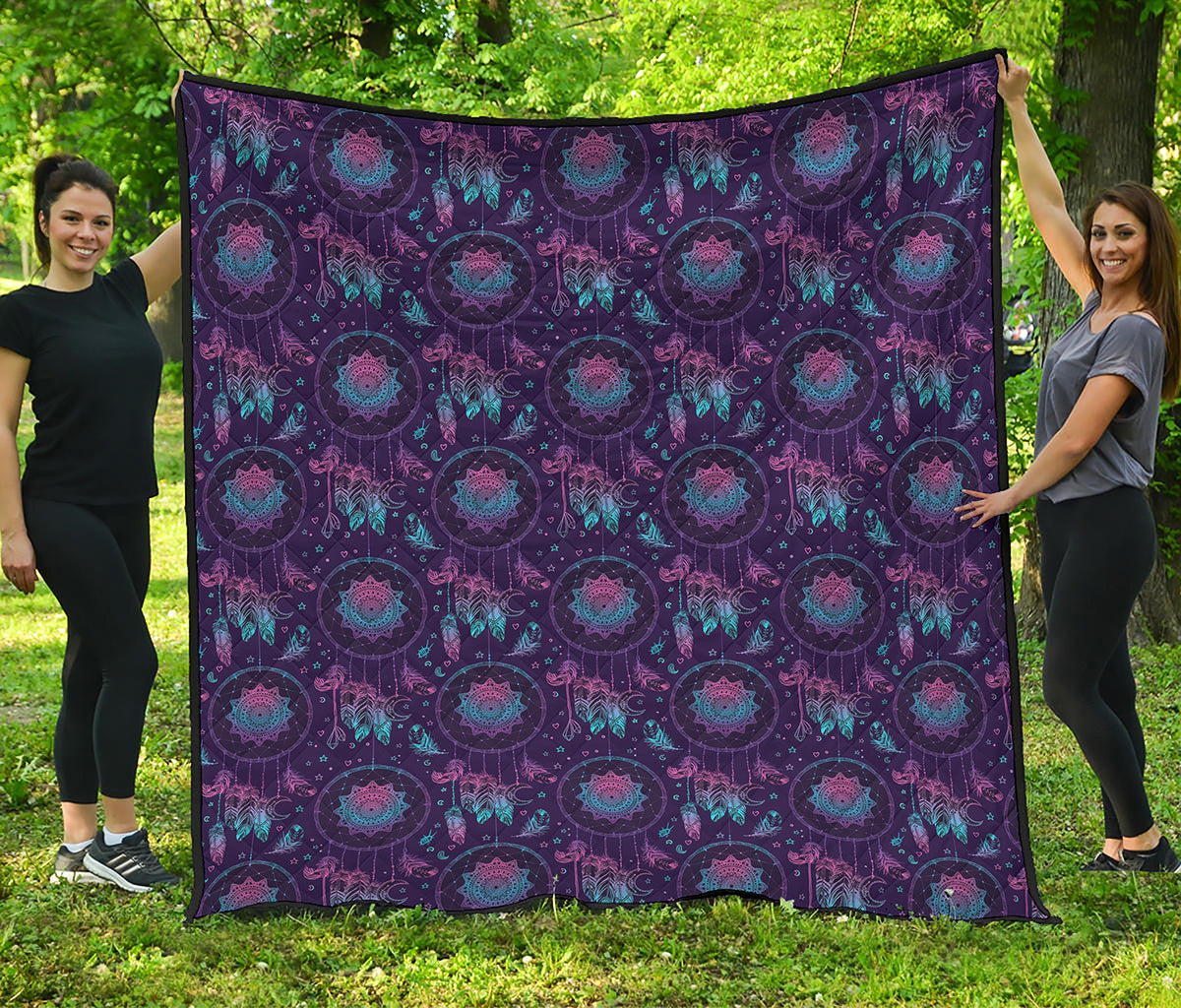 Purple And Teal Dream Catcher Print Quilt