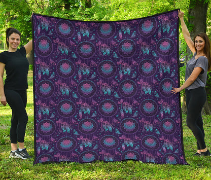 Purple And Teal Dream Catcher Print Quilt