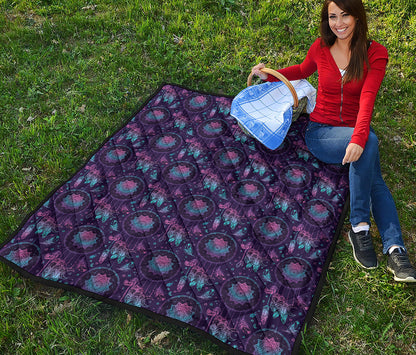 Purple And Teal Dream Catcher Print Quilt