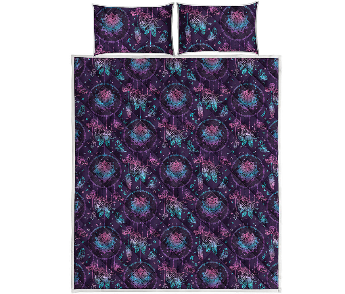 Purple And Teal Dream Catcher Print Quilt Bed Set