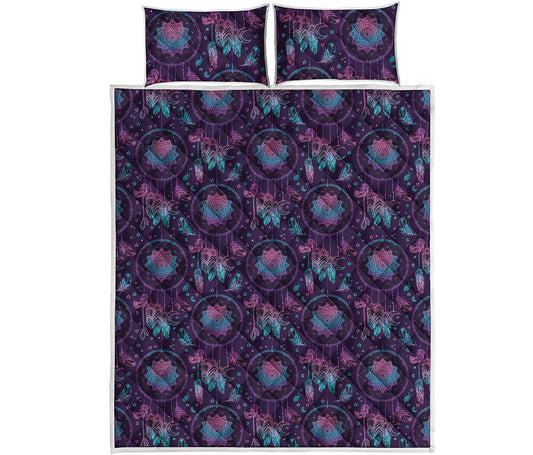 Purple And Teal Dream Catcher Print Quilt Bed Set