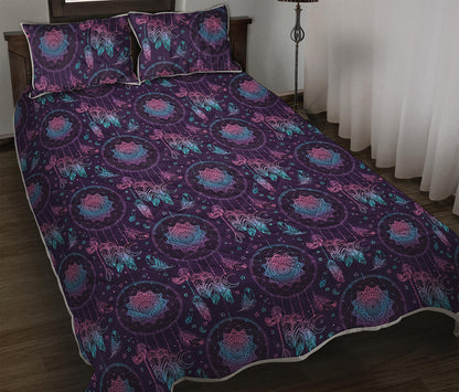 Purple And Teal Dream Catcher Print Quilt Bed Set