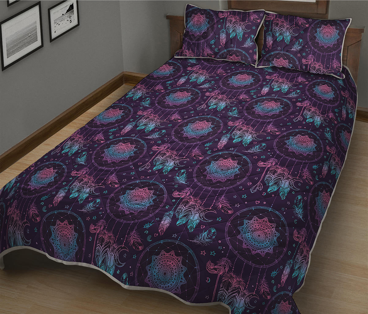 Purple And Teal Dream Catcher Print Quilt Bed Set