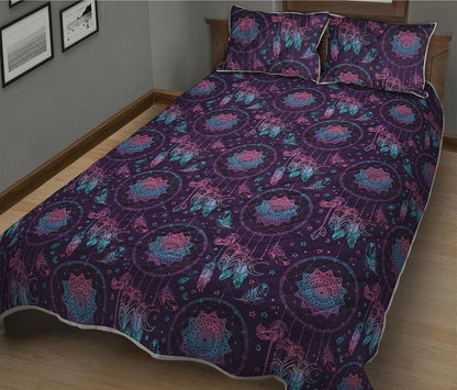 Purple And Teal Dream Catcher Print Quilt Bed Set